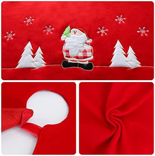 Christmas Tree Skirt,48 inch/122 cm Xmas Tree Skirt,Large Plush Tree Skirts Base Cover with Snowflakes Santa Pattern Decor,Xmas Holiday Decorations for Indoor and Outdoor Home Party,Christmas Deko,Red