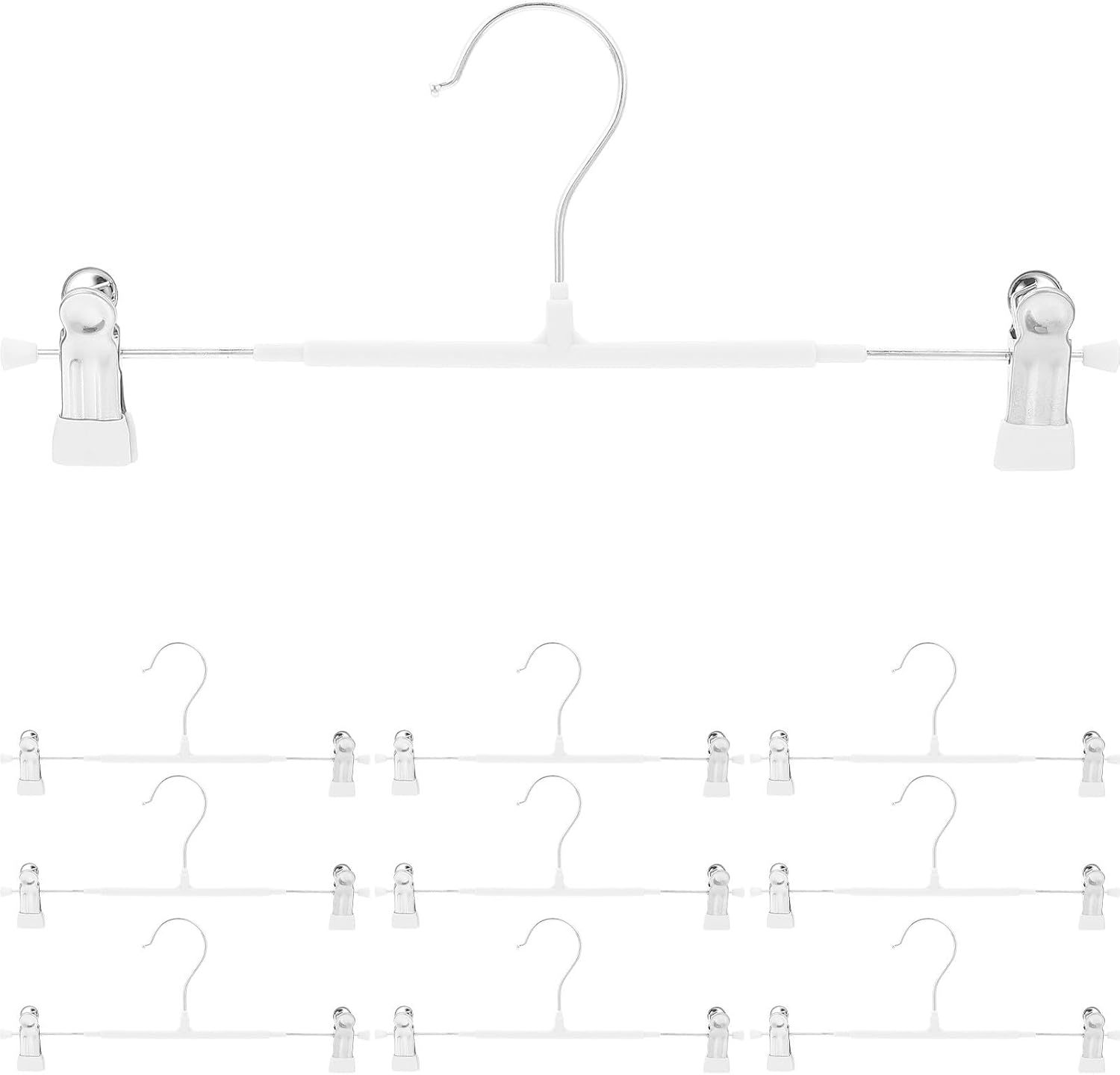 10pcs White Stainless Steel Pants Hangers Clip Strong Anti-Skid Skirt Hangers for Women Adults Clothes Closet Space-Saving Organization