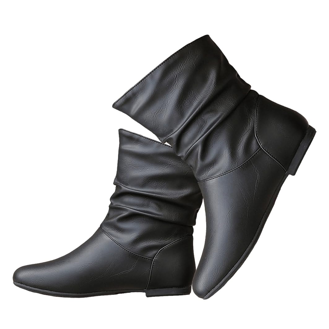 DINTAHA Flat Ankle Boots Womens Slouch Boots Low Heel Booties Fall Slouchy Boots