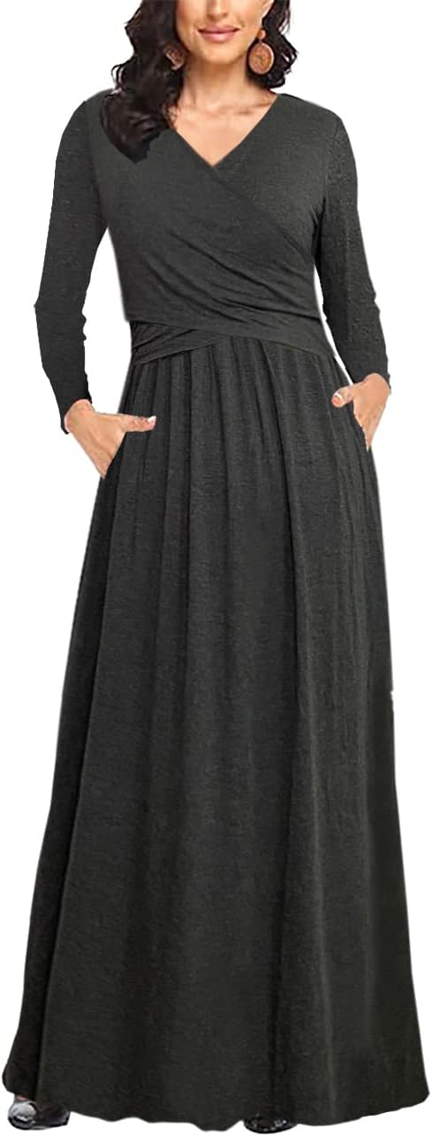 PARNIXS Maternity Dress Plus Size Nursing Maxi Dresses for Baby Shower Photoshoot with Pocket