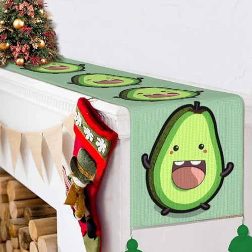 Chemin de table avocat rustique à franges de 152 cm pour table de Noël - 7