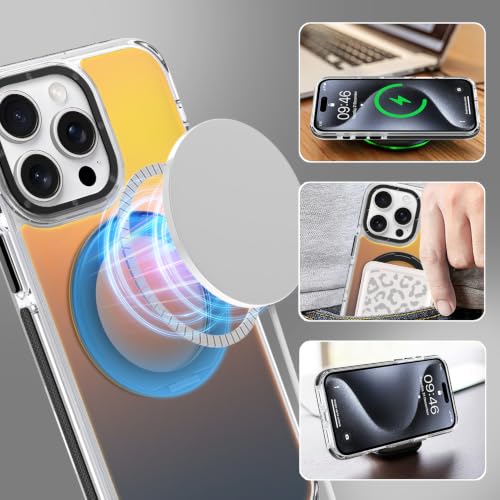 Image of Magnetic for iPhone 15 Pro Max Case with 360 Stand [Compatible with Magsafe] [Fluorescent Design] [1 Screen Protector] Slim Translucent Matte Case for iPhone 15 Pro Max 6.7 inch, Black