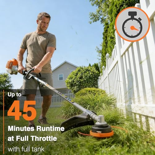 PROYAMA 25.4CC Gas Weed Wacker Eater, 2-Cycle Powerful Brush Cutter, String Trimmer with Easy Spool Trimmer Head, 17in Cutting Path with 40T Alloy Blade & Shoulder Straps for Yard Garden Care