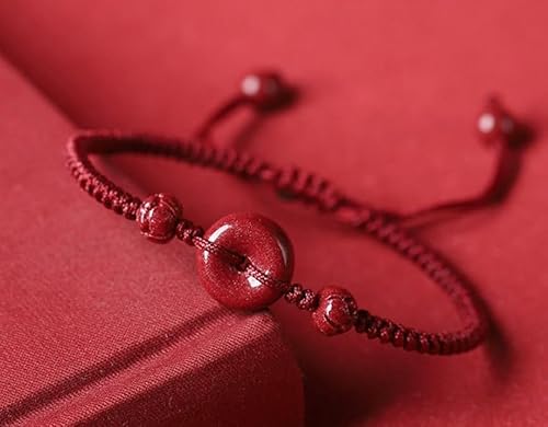 Cinnabar Safety Buckle Anklet Female Hand Woven Red Rope Red String Bracelet with Cinnabar Peaceful Buckle for Protection,Feng Shui Bracelet,Adjustable Chinese Bracelet Prayer Yoga Rope for Women Men