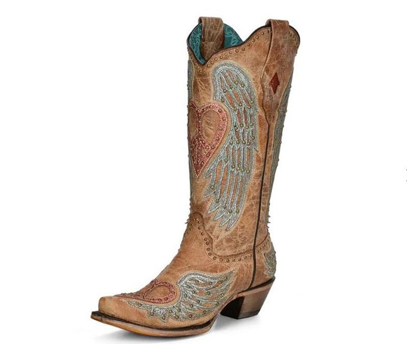Corral Women's Sand with Heart & Wings Snip Toe Cowboy Boots (numeric_11)