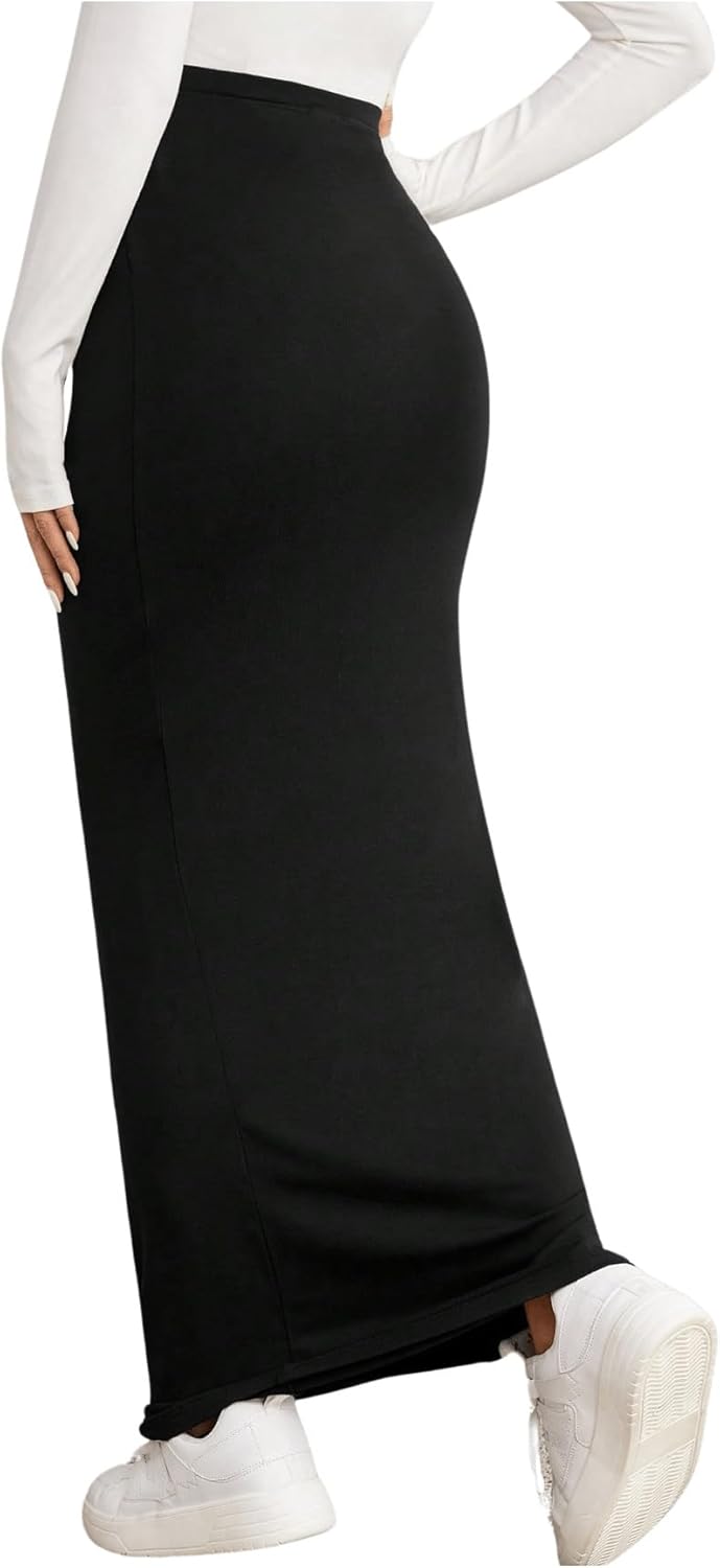 SHENHE Women's Maternity Skirt Knit Adjustable Waist Drawstring Maxi Skirt - Image 2