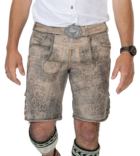 Schöneberger Trachten Couture Lederhosen Men - Genuine Leather, Authentic Vintage German Oktoberfest Pants with Belt, Falk