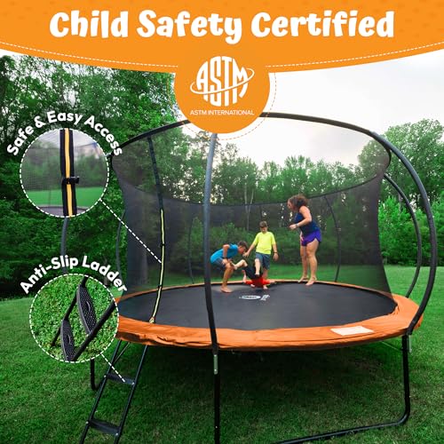 Image of JUMPZYLLA Trampoline Outdoor 8FT 10FT 12FT 14FT 15FT 16FT with Enclosure, Non-Slip Ladder & Anti-Rust Coated Frame, ASTM Approved Recreational Backyard Large Trampoline with Net for Kids & Adults