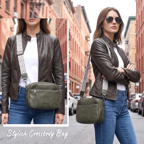 Image of TANTOMI Crossbody Bags for Women Trendy,Vegan Leather Crossbody Purses for Women Small Shoulder Bag Handbags with Wide Strap (Dark Green)