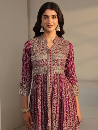 Image of Libas Art Embroidered Georgette Anarkali Kurta With Palazzos and Dupatta | ethnic wear | bridal suit | occasion wear