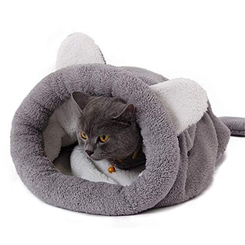 Jbsceen Katzen Schlafsack waschbar bequem Nette Katze schlafende warme Tasche Hundebett Haustie Kissen Katzenbett Kuschelhöhle aus Fleece für Katzen, Kleintiere oder Welpen (50x40cm,Grau)