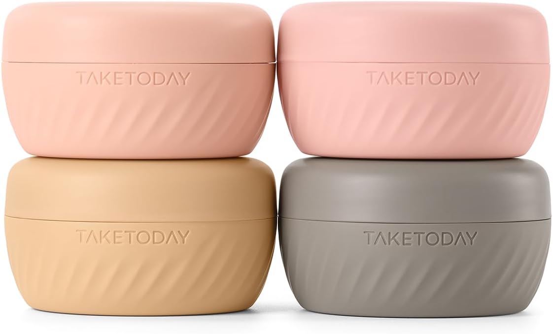 TakeToday Travel Containers for Toiletries, Leak-proof, TSA Approved, Refillable Silicone Cream Jars with Lid Travel Size Essential for Cosmetic toiletry Cream, 2oz, 4 Pack (Apricot)