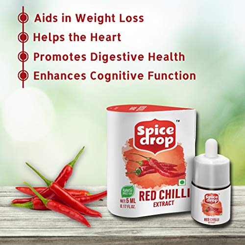 Spice Drop Red Chillies Lal Mirch Extract | 100% Natural | For Curries And Foods | Natural Herb Extract | Authentic Flavor And Color | Vegan | 5ML (180 Drops)