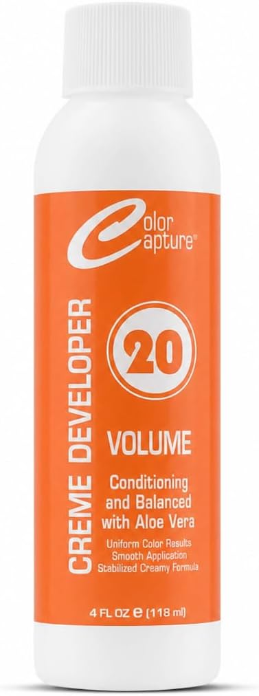 COLOR CAPTUR 20 Volume Cream Hair Developer – Aloe Vera, Paraben-Free Color Activator for 100% Gray Coverage | Non-Drip Formula | ISO 9001 & GMP Certified | Made in USA | 4 oz