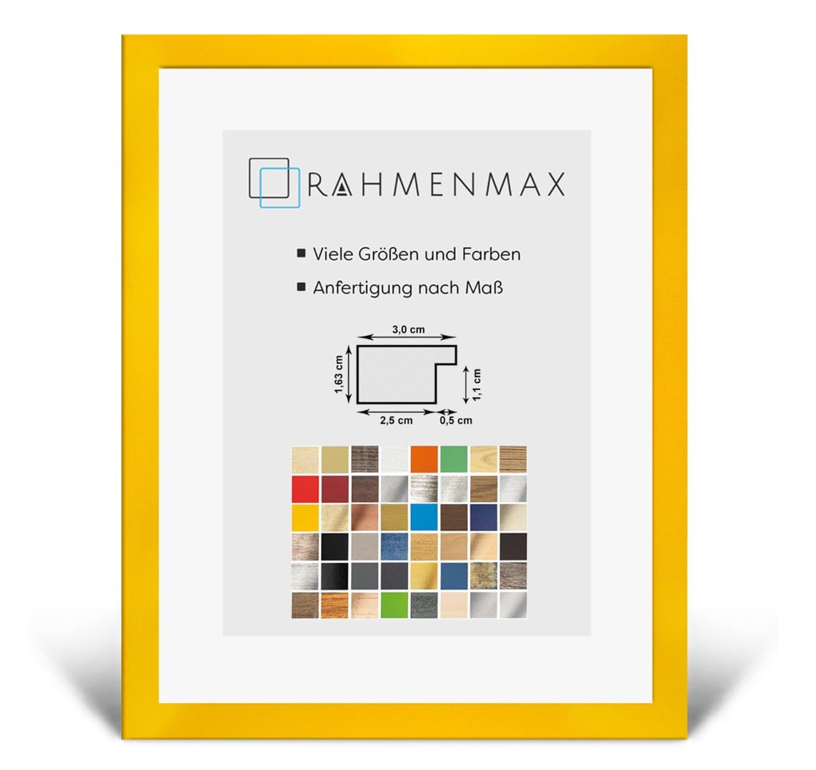Morena MDF Rahmen für Bild 76x99cm Gelb mit Acrylglas | zum Aufhängen Hoch- und Querformat/Maßanfertigung möglich/Puzzle Rahmen/mit 1mm Antireflex Acrylglas