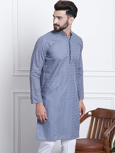 Image of SOJANYA Elegant Pastel Color Embellished Kurta for Men | Minimal Embroidery Festive & Ethnic Wear