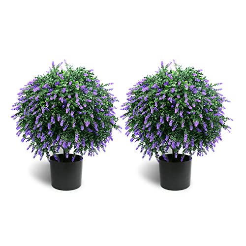 Sunnyglade 21.6” Tall Artificial Lavender Topiary Ball Tree Set of 2 Pack Potted Bushes UV Resistant Potted Plants for Indoor Outdoor Home Garden(Purple) by Sunnyglade - Used condition - US$83.63