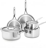 GEANBIOSO 5-Ply Stainless Steel 8-Piece Cookware Set - Induction Ready, Oven Safe 600°F, PFOA-Free Professional Pots & Pans