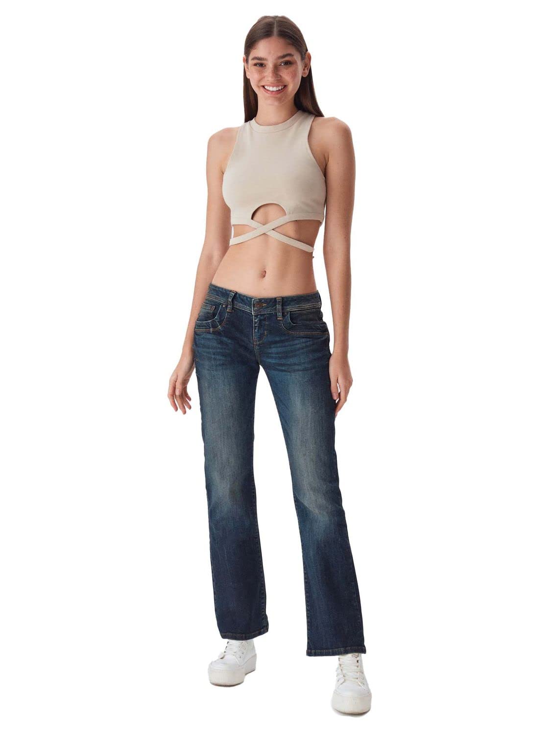 LTB damskie dżinsy Valerie Bootcut Fit spodnie jeansowe ze stretchu, głęboki ściągacz, bawełna niebieska, w24 w25 w26 w27 w28 w29 w30 w31 w32 w33 w34