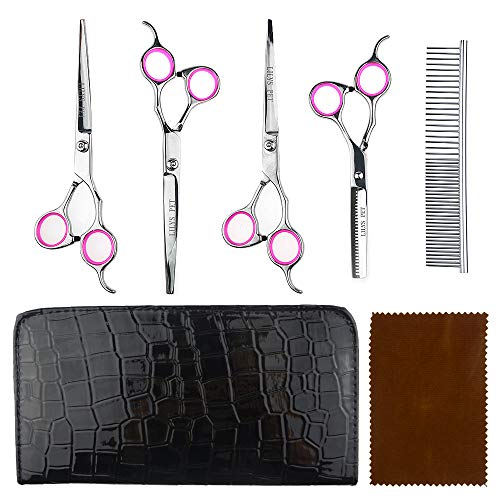 LILYS PET Professional PET DOG Grooming scissors suit,RED ring, Cutting&Curved&Thinning shears (7.0")