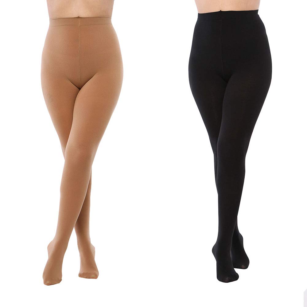 LASETA2 Pairs Plus Size Opaque Tights Control Top Pantyhose High Waist Tights for Women