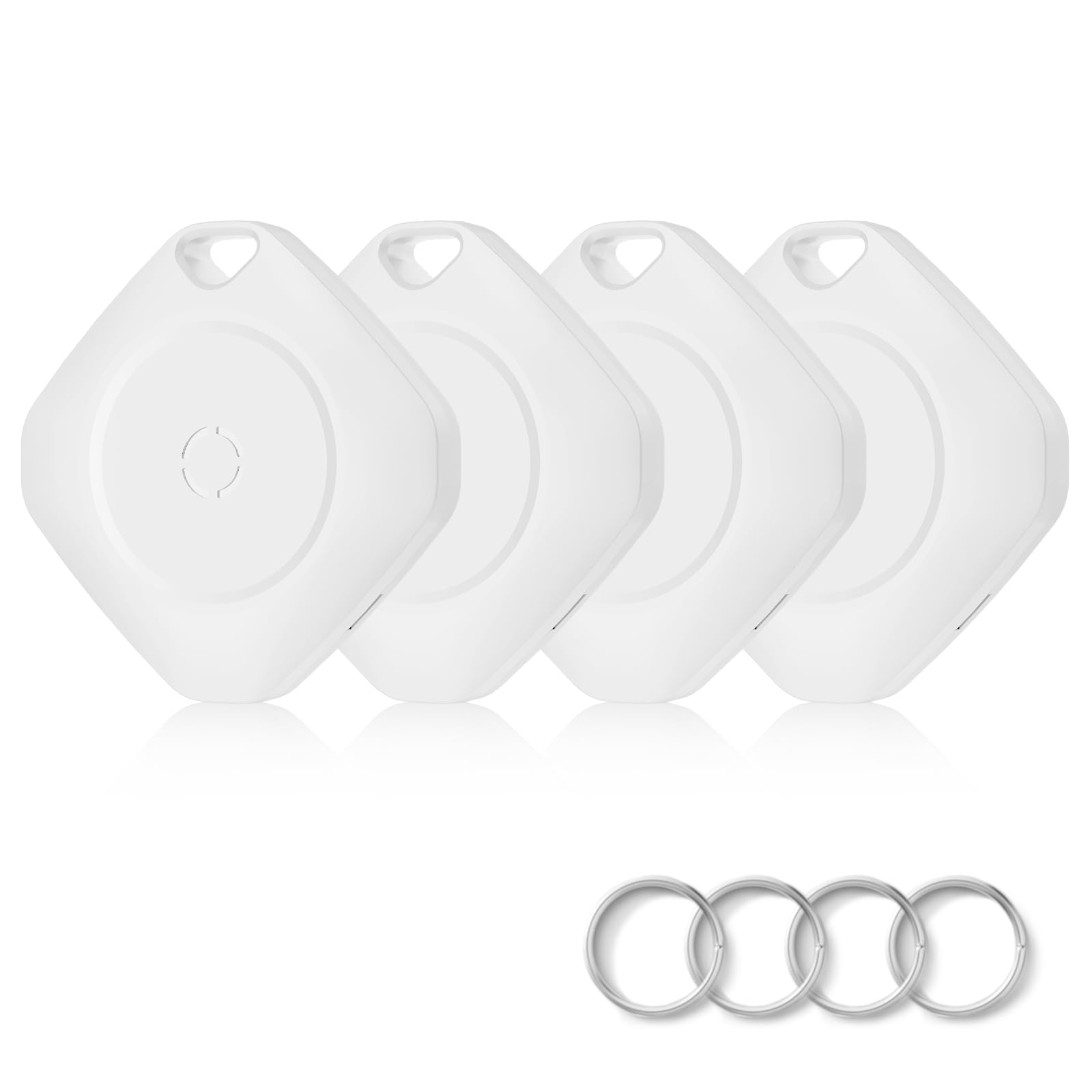 Tracker Tags-4 Pack, Compatible with Apple Find My APP (iOS Only) Tag Set with IP67 Waterproof, Loud Beep, Replaceable Battery, Smart Tag for Keys, Bags, Luggage, Pets, Wallet, White