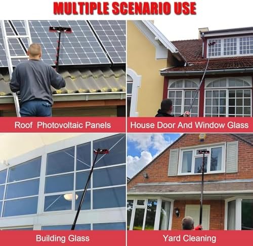 Telescopic Window Cleaner,Telescopic Cleaning Brush 3.6-10.8m Washing Kit Water-Fed Brush, Roof Solar Panel Cleaning Tools, W/Squeegee Telescopic Window Glass Cleaning Brush Pole Kit，（5.4m）