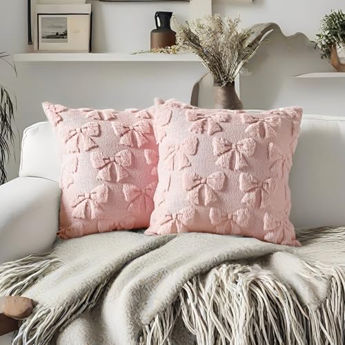 JcvPot 2 Stück Kissen Aesthetic, Schleife Kissenbezug 45x45 cm, Rosa Deko Wohnzimmer Modern Kissenhülle, Weiches Zierkissen Für Schlafzimmer Und Sofa, Stilvolles Geschenk Für Junge Erwachsene JcvPot 2 Stück Kissen Aesthetic, Schleife Kissenbezug 45x45 cm, Rosa Deko Wohnzimmer Modern Kissenhülle, Weiches Zierkissen Für Schlafzimmer Und Sofa, Stilvolles Geschenk Für Junge Erwachsene