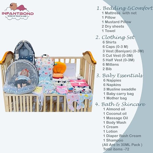 Image of Infantbond 72 in 1 New Born Baby Summer Complete Daily Items Combo | Baby Gift Set | New Born Gift set | Infant Combo set | Baby Hospital Bag for Newborn | New Born Essentials | Infant Clothes (0-6 Months) (Crown Grey)