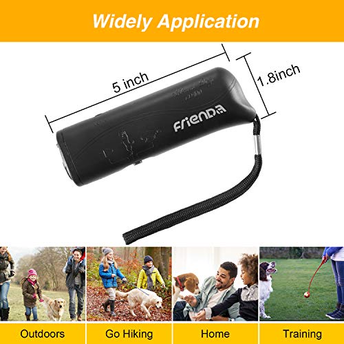 Frienda LED Ultraschall Hunde Repeller und Trainer Gerät 3 in 1 Anti Bellen Stop Rinde Handheld Hunde Trainingsgerät (Schwarz)