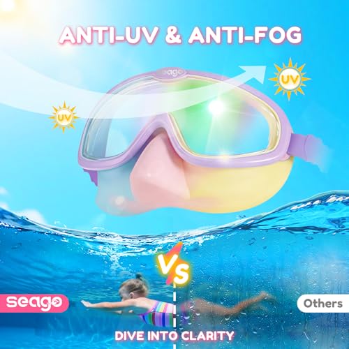 Image of Seago Kids Swim Goggles 2 Pack for 3-12, Anti-Fog Clear View,Toddler Goggles with Nose Cover Swimming Goggles