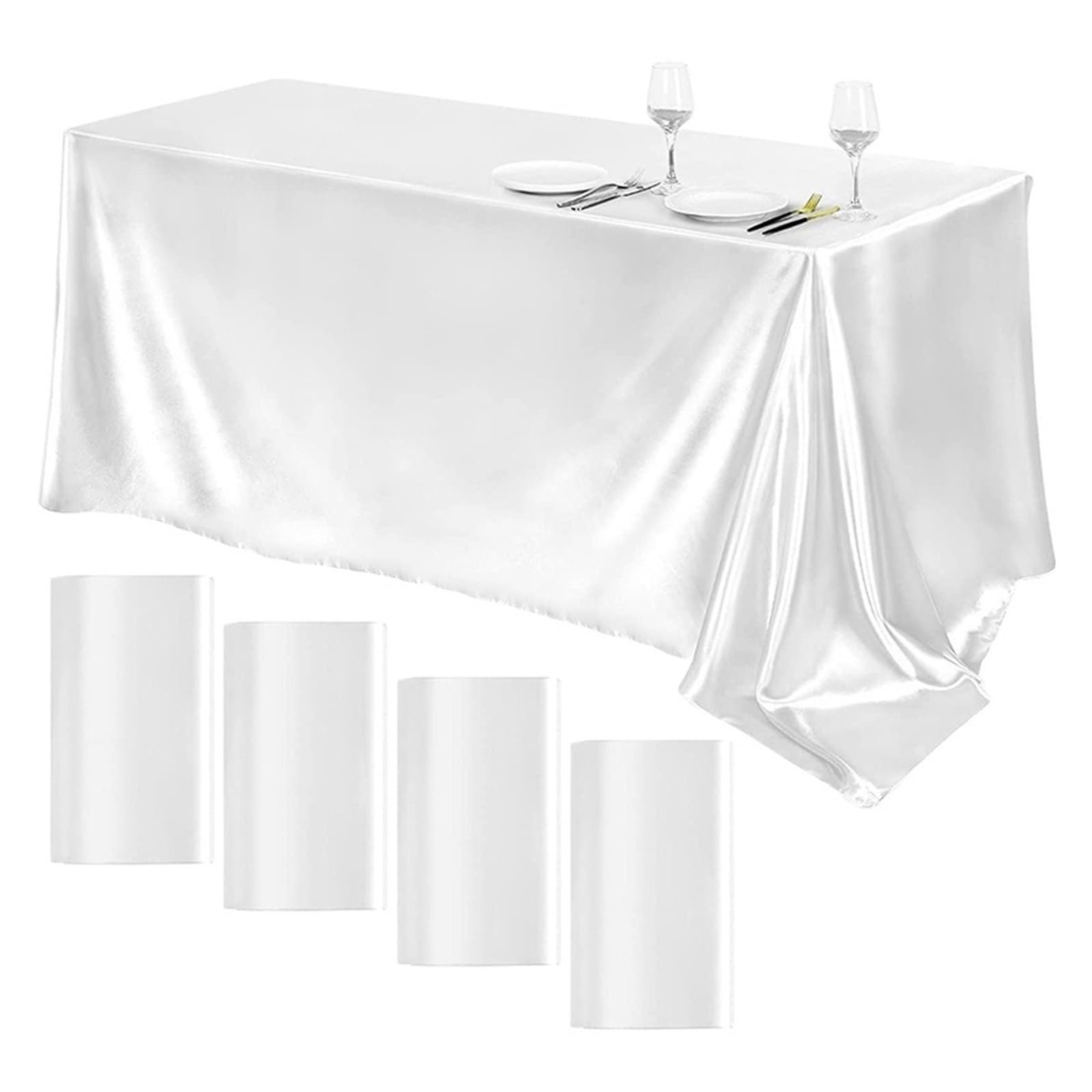LOPJGGYF Rectangle Satin Tablecloth Wedding Table For Party Birthday Events Banquet Decor Home Dinner Tablecloths Decors for Wedding Banquet Party Events(White,145X220CM)