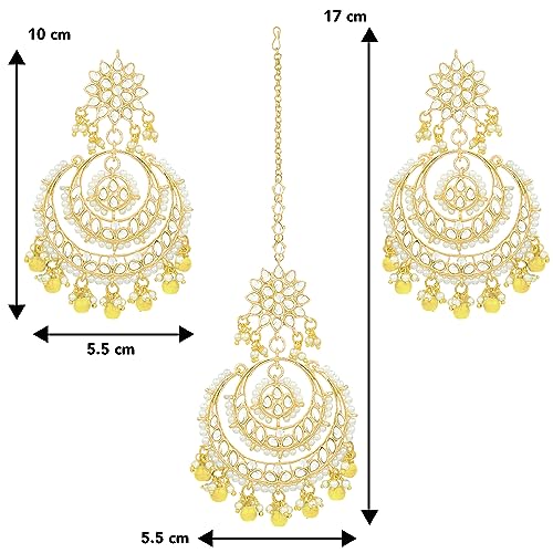 Image of Peora Traditional Jewellery Rhodium Kundan & Pearl Maang Tikka Earring Set for Women Girls