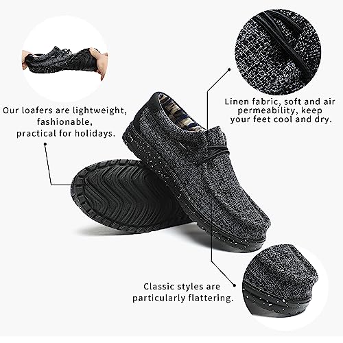 Image of Men's Machine Washable Slip On Lace Up Casual Loafer Breathable Travel Canvas Shoes for Men Comfortable and Stylish Summer Loafers Lightweight Walking Shoes Boat Shoe