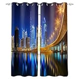 Blackout Room Darkening Curtains Window Panel Drapes Modern Dubai City Scenery Window Treatment Home Decor Curtains for Living Room,40' Wx84 L