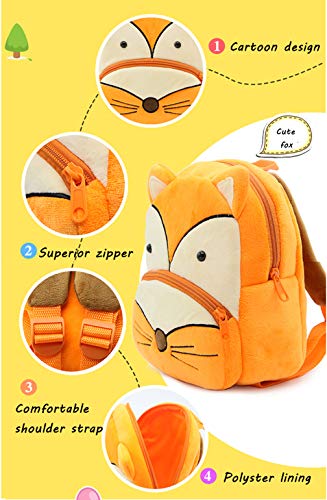 Ladyzone Toddler Backpack Zoo Animals Backpacks Cute Plush Bag Cartoon 10" Preschool Book Bag For 2+ Years Girls Boys (Fox) #TOP3