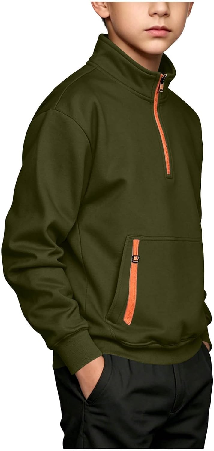 Boys 1/4 Zipper Pullover Sweatshirt Fall School Tops for 5-15Y