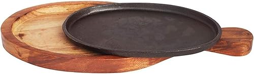 Miniatura 4 de Juego de sartén de fajita de hierro fundido, 2 platos chisporroteantes con bases de madera y asas de tela, perfecto para auténticas comidas de