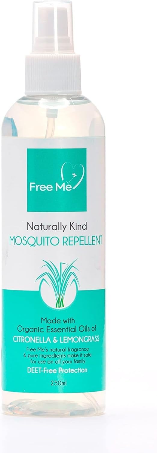 FREE ME Naturally Kind Mosquito Repellent Spray - Natural and DEET Free Made With Organic Essential Oils of Citronella and Lemongrass 250 ml