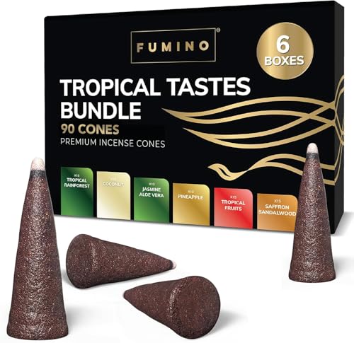 Incense Cones Fumino Fresh Multipack Tropical Tastes Bundle 6 Boxes 90 Pieces Masala Agarbatti Joss Fragrance for Relaxation and Meditation, Home and House Decor Scent