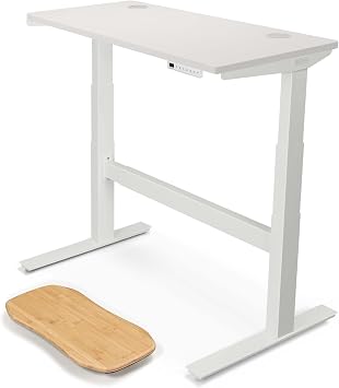 UPLIFT DESK White Laminate 48 x 24 inch Standing Desk 2-Leg V2-Commercial Adjustable Stand Up C-Frame White, Advanced Keypad, Wire Grommets, Wire Tray, Rocker Board