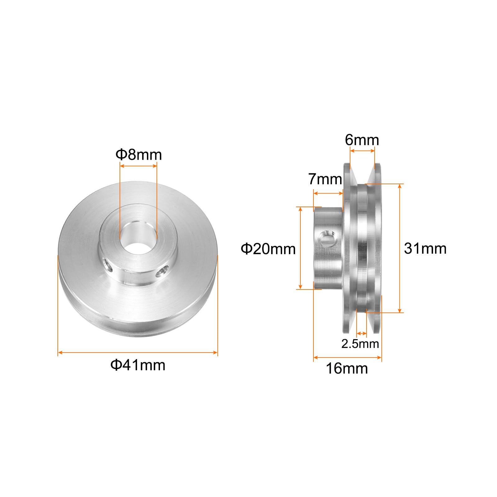QUARKZMAN 2 Ensembles Poulie en V Diamètre Extérieur de 41mm Arbre Moteur | à Alésage de 8mm, en Alliage d'Aluminium, Rainure Simple, pour Courroie Ronde en PU de 3-5mm, Machine Forage