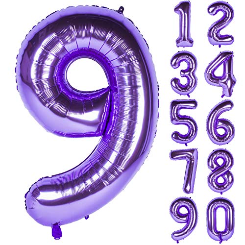 Image of 40 Inch Purple number Helium Foil Birthday Party Digit Balloons (Purple 9)