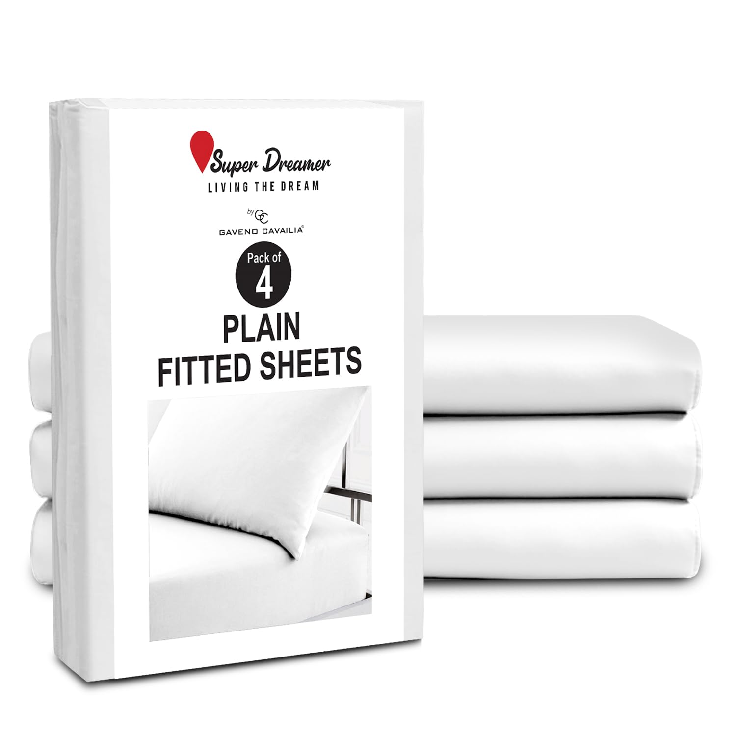 GC GAVENO CAVAILIA Microfiber Fitted Sheet Double - 4 Pack Plain Bed Sheets - Deep Pocket 10 inch (25cm) - Shrinkage, Fade & Wrinkle Resistant Bottom Sheet, Fit to Mattress (137x193 cm) - White โ image 1