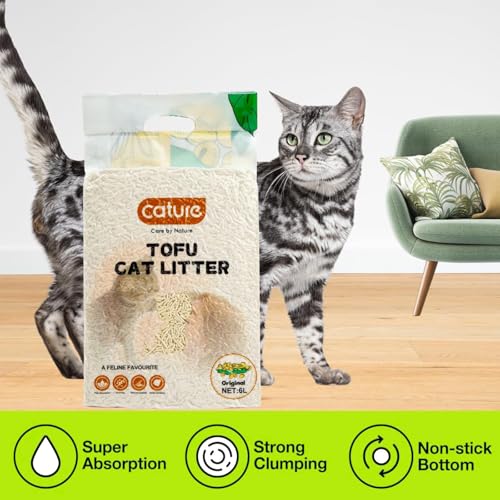 Image of Cature Care by Nature Tofu Cat Litter Natural Flushable Clumping Litter Plant Based Biodegradable Ultra Odour Control 99% Dust Free Low Tracking Cat Litter (Original, 6L, PACK6)