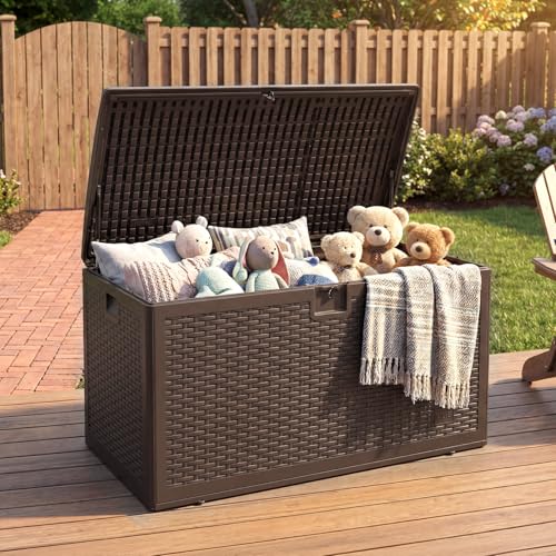 Doppeltcharms 73 Gallon Lockable Outdoor Storage Bench Box, Waterproof & UV Resistant Patio Deck Container for Cushions, Pool Supplies & Yard Toys — view 4