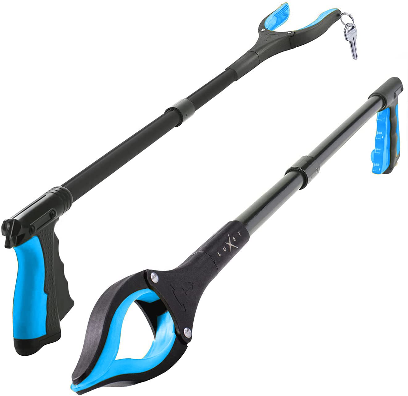 Luxet Greifzange – 2 Stück – Neueste Version lang, 81,3 cm, faltbarer Greifstab, starker Griff, magnetische Spitze, leicht, Müllgreifer, Krallengreifer, Greifwerkzeug, ältere Menschen, Blau