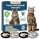 VICSOM 4 Pack Flea and Tick Collar for Cats, 32 Months Treatment Prevention, Waterproof Adjustable Kitten Collar, Black Grey