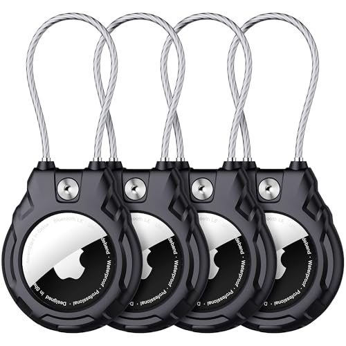Gocii for Airtag Holder with Wire Cable, 4 Pack Ultra-Durable Lockable Case for Apple AirTag, Waterproof Keychain Holder for Luggage, Keys, Backpacks, Cars, Bags, and Kids