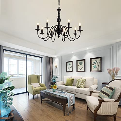 THShun Metal 8-Light Candle-Style French Country Chandelier. Black Farmhouse Chandelier Kitchen Island Pendant Lighting Fixture for Dining Room, Bedroom, Living Room, (Black 30 inch Dia) - Image 3